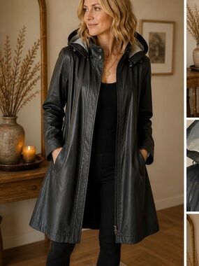 Vintage Cyclone Black Hooded Aline Raincoat Goth Techwear Swing Jacket Large